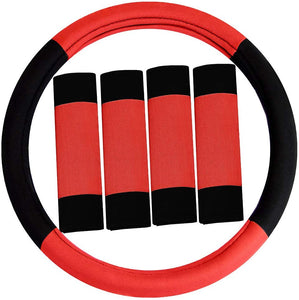 FH Group FH2033RED Steering Wheel Cover (Modernistic and Seat Belt Pads Combo Set Red)