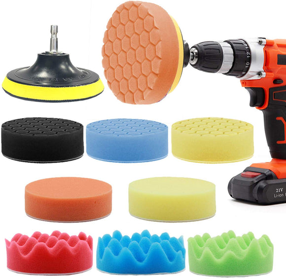 GOH DODD Polishing Pads, 11 Pieces 4 Inch Buffing Sponge Pads with Backing Plate and Drill Adapter for Car Sanding, Polishing, Waxing