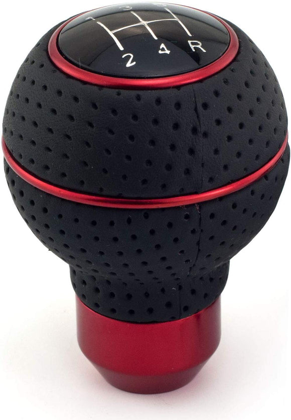Thruifo 5 Speed Gear Stick Shifter Head, Leather & Aluminum MT Car Shift Knob Fit Most Automatic Manual Vehicles, Red