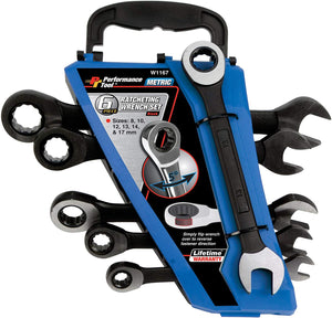 Performance Tool Black 6pc Blk W1166 6 Piece SAE Combination Ratchet Wrench Set | Premium Drop Forged Alloy Steel | Oil & Corrosion Resistant Finish | Sizes: 5/16, 3/8, 7/16, 1/2, 9/16, 5/8"