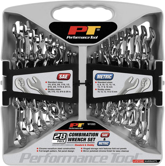 Performance Tool Black 6pc Blk W1166 6 Piece SAE Combination Ratchet Wrench Set | Premium Drop Forged Alloy Steel | Oil & Corrosion Resistant Finish | Sizes: 5/16, 3/8, 7/16, 1/2, 9/16, 5/8