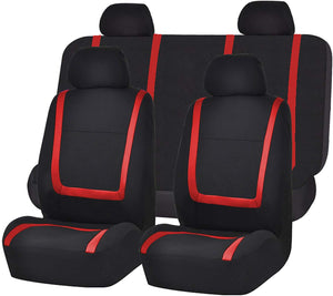 FH Group FB032ORANGE114 Orange Unique Flat Cloth Car Seat Cover (w. 4 Detachable Headrests and Solid Bench)